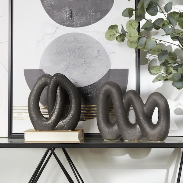Litton Lane Black Ceramic Linked Abstract Sculpture (Set of 2)