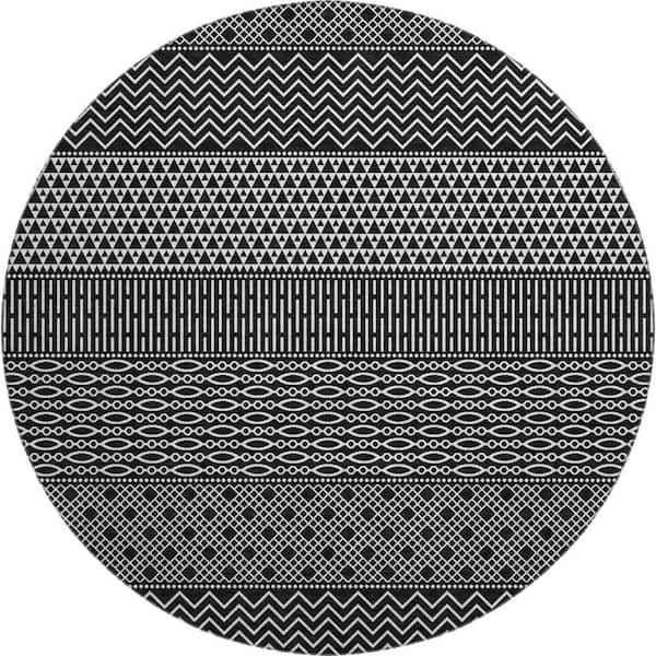 Addison Rugs Mayfield Premium Machine Washable Abstract AMF939 Black 8 ft. x 8 ft. Round Rug