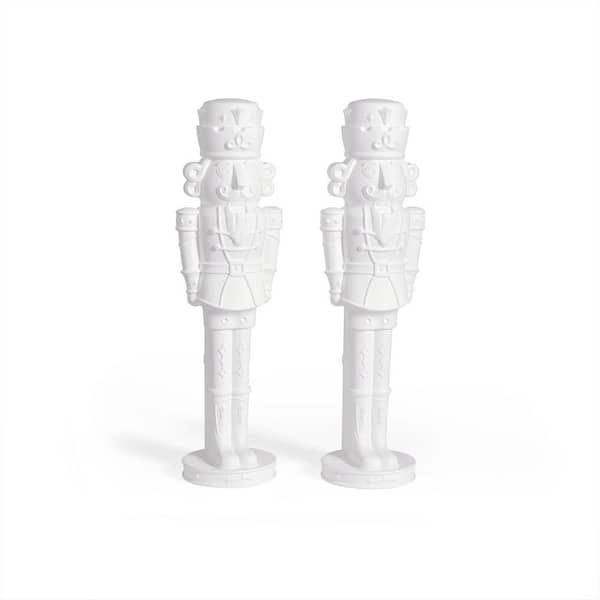4 ft. White Plastic Nutcracker Outdoor Christmas Yard Decor with Paintable Finish, 2-Pack