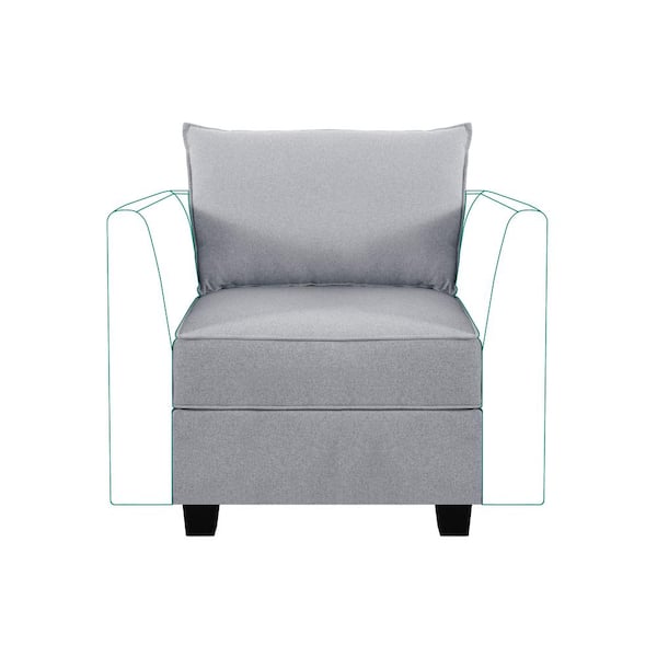 MAYKOOSH 30 in. W Modern Linen Middle Module for Modular Sofa Customizable Sectional Sofa Couch Accent Armless Chair, Gray