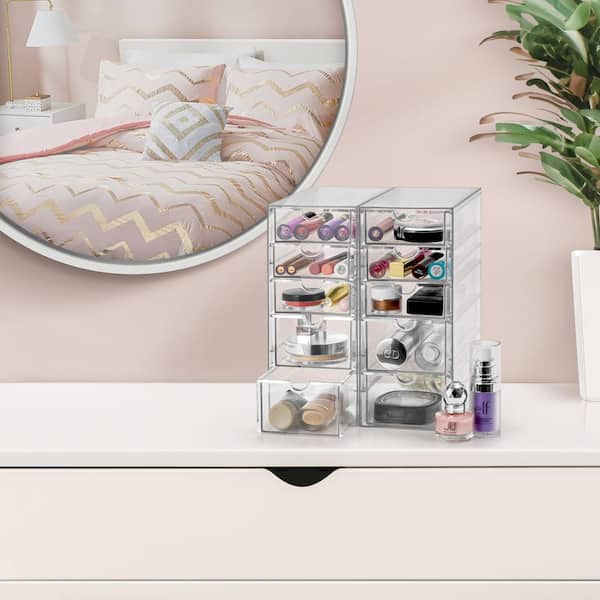 Clear 8.3 in. x 9.8 in. Acrylic Decorative Box Set of 10, Stackable Storage Organizer for Vanity, Bathroom, Cabinets