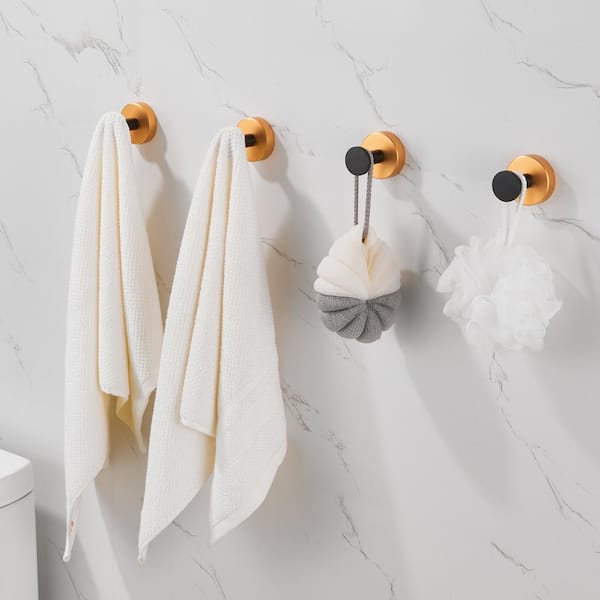 Tahanbath 4-Piece Wall-Mounted Bathroom Knob Robe/Towel Hook Accessories in Golden Black