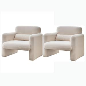 2-Piece Beige Accent Armchair Lamb Fleece Fabric Sofa Modern Single Sofa with Support Pillow Tool-Free Assembly