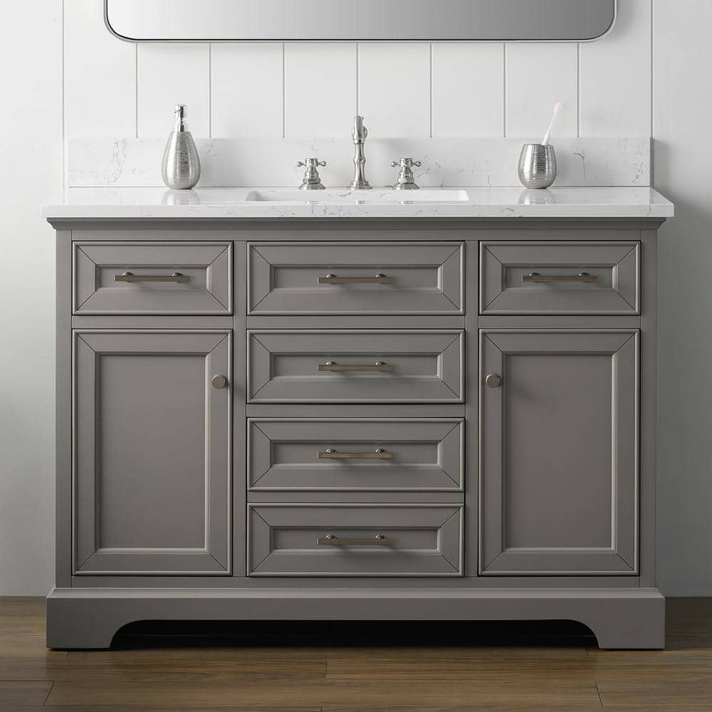 Thompson 48'' Gray Solid Wood Bathroom Vanity with Stone Top