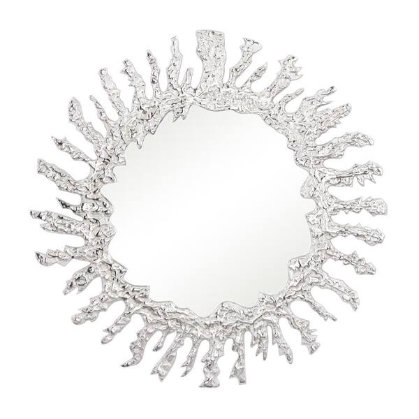Litton Lane 34 in. x 34 in. Round Framed Silver Starburst Wall Mirror