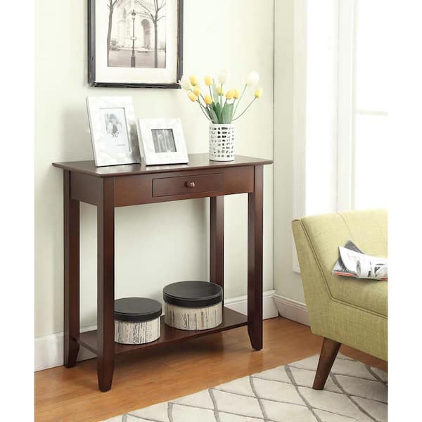 Convenience Concepts American Heritage 32 in. Espresso Standard Rectangle Wood Console Table with Drawer