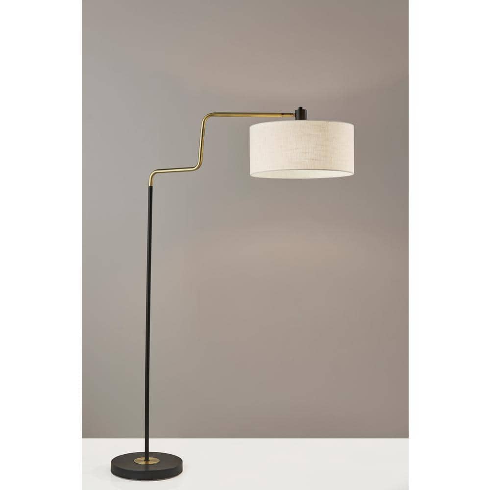 Mid-Century Modern Adjustable 57'' Black and Antique Brass Floor Lamp