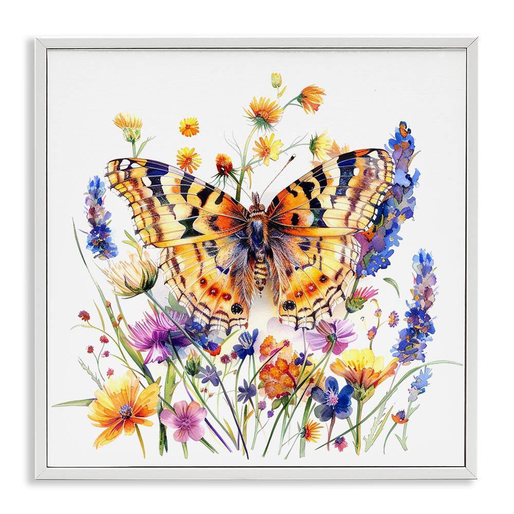 Garden Flowers & Butterfly by LSR Design Studio White Framed Animal Giclee Art Print 12 in. x 12 in. price history on PriceWatchPro