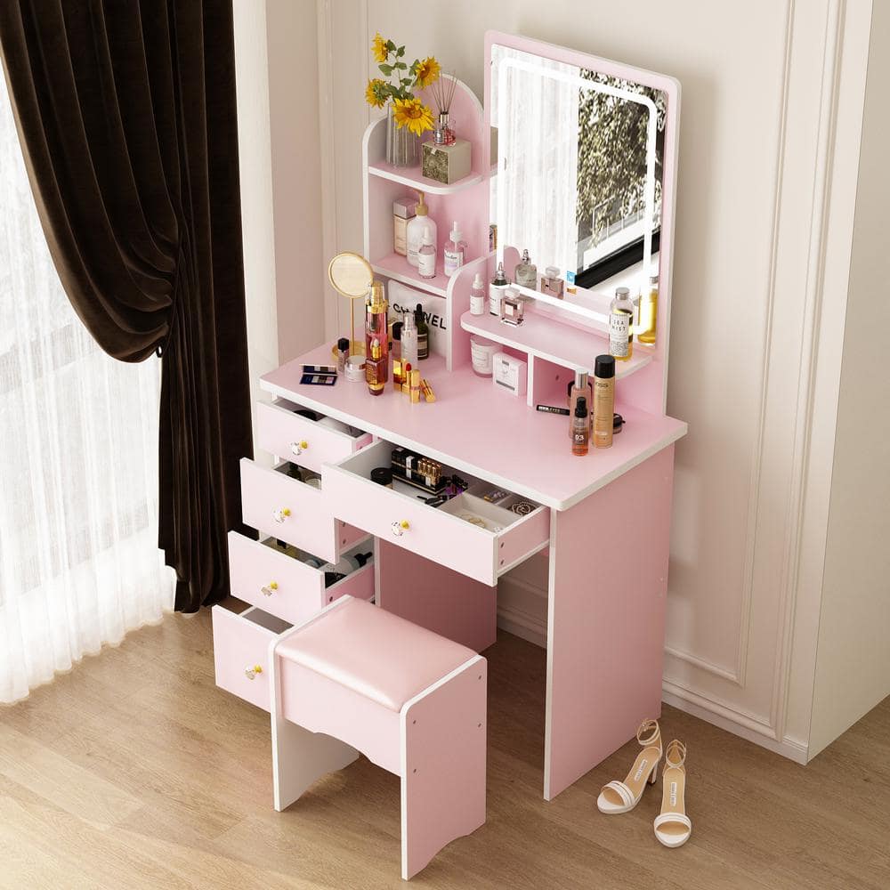 FIRM Set Pink For Her Vanity makeup Storage Display fashion & Mirror hand held