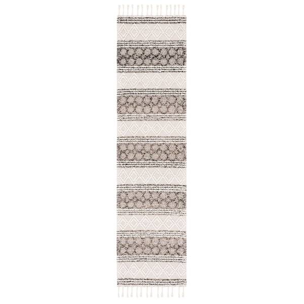 Natura 2 ft. x 9 ft. Ivory/Black Tribal NAT340A Runner Rug