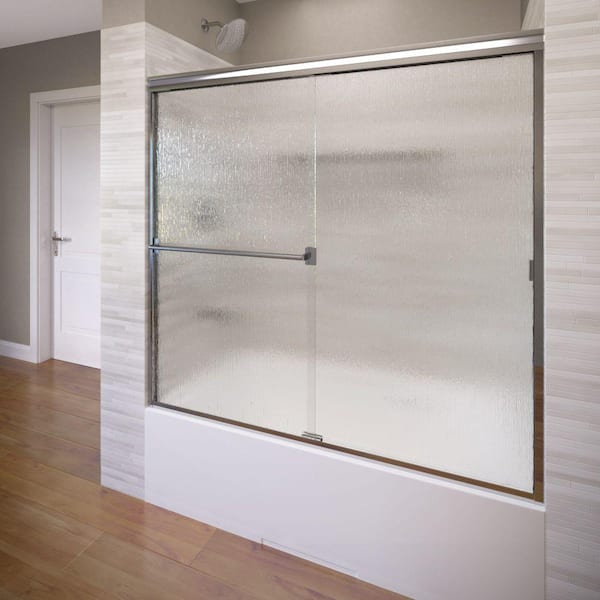 Basco Classic 60 in. x 57 in. Semi-Framed Sliding Tub Door in Silver