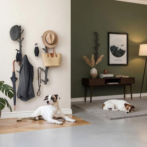 Black Tree Coat Rack Wall Mount with 8 Vertical Hooks LINBQ425