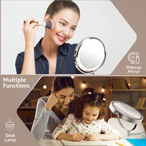 8 in. W x 8 in. H Round LED Metal Wall Miror 7x Magnification Bathroom Makeup Mirror in Nickel
