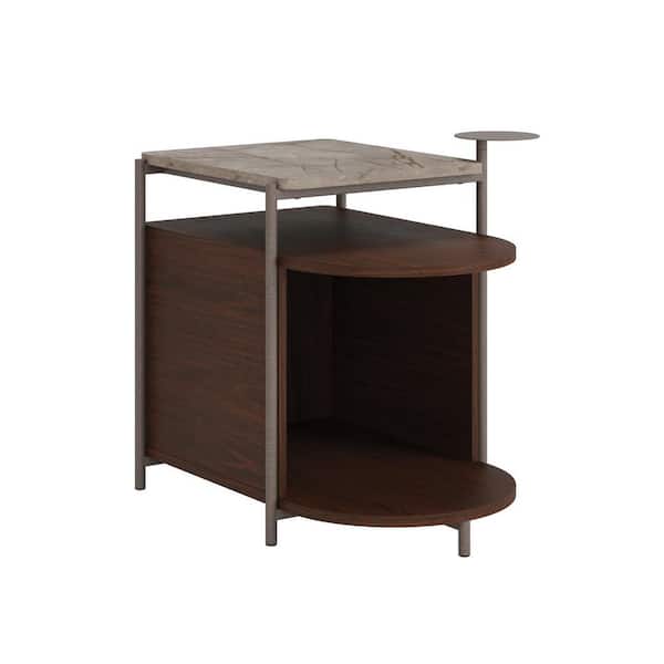 Sauder Radial 18 386 In Umber Wood, Stone Top End Table With Drawer
