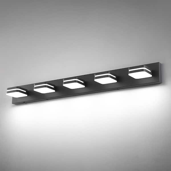 JUSHENG 40.55 in. 5 Light Black Bathroom LED Vanity Light with 5