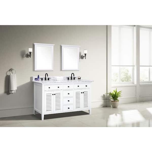 Home Decorators Collection Fallworth 61 in. Double Sink White Bath Vanity with Carrara Marble Top (Assembled)