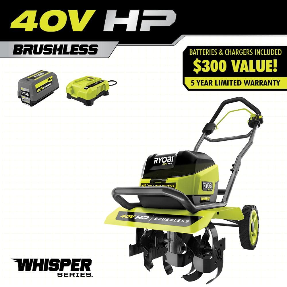 RYOBI 40V HP Brushless 16 in. Front Tine Tiller with Adjustable Tilling