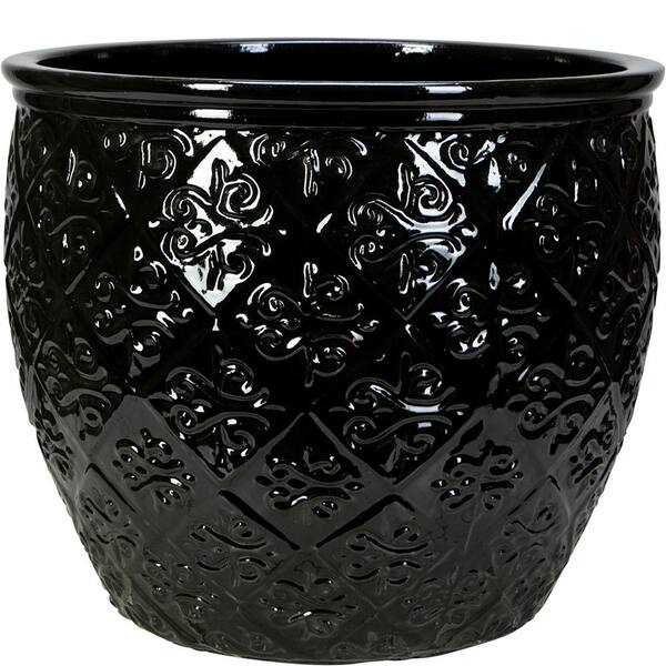 Unbranded 18 in. Black Ceramic Lumaris Planter