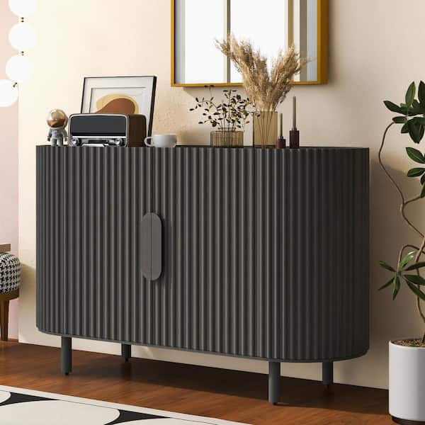 Harper & Bright Designs Walnut MDF 47.8 in. Stylish Curved Design Light Luxury Sideboard with Adjustable Shelves