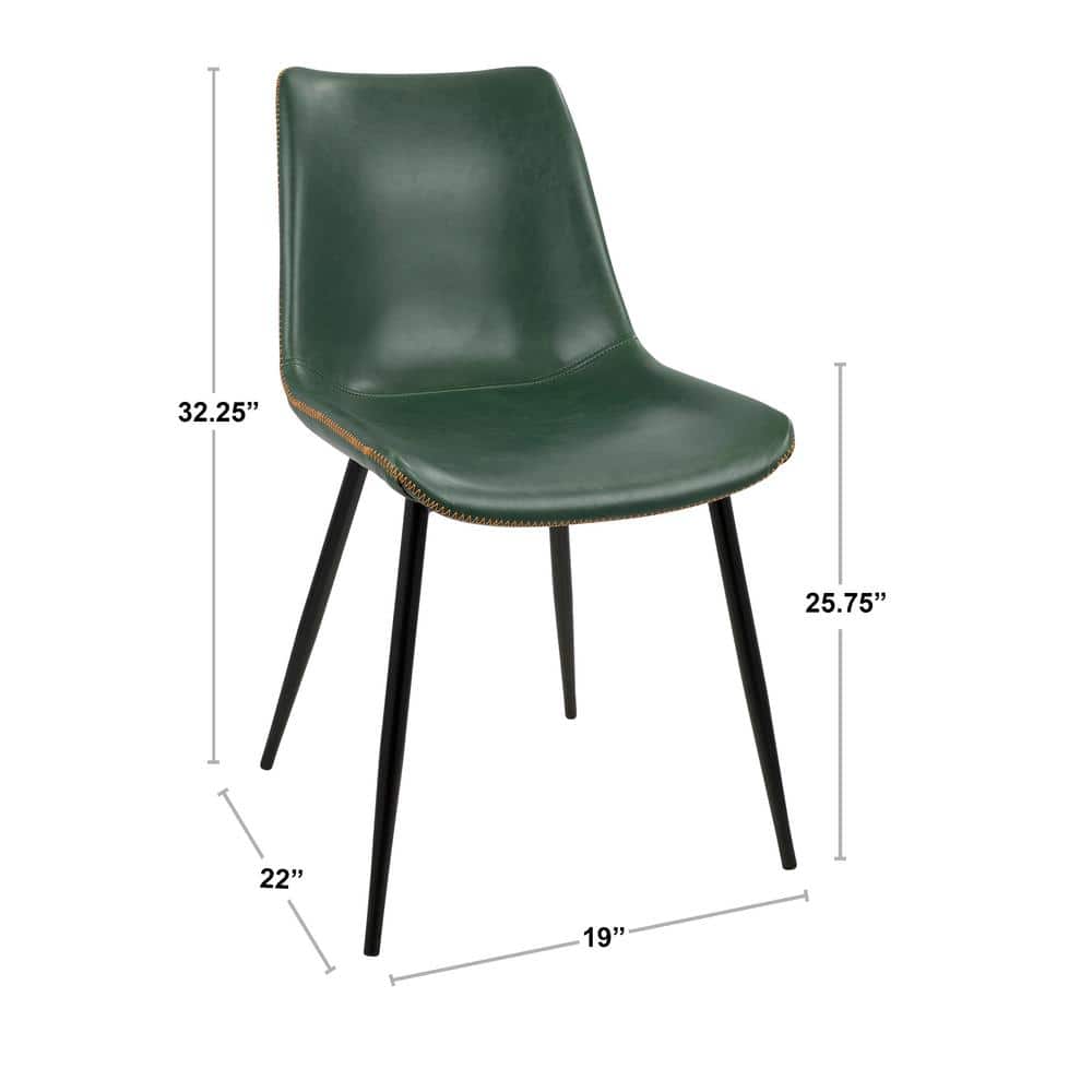 Set of 2 Green Faux Leather Parsons Side Chairs with Metal Legs