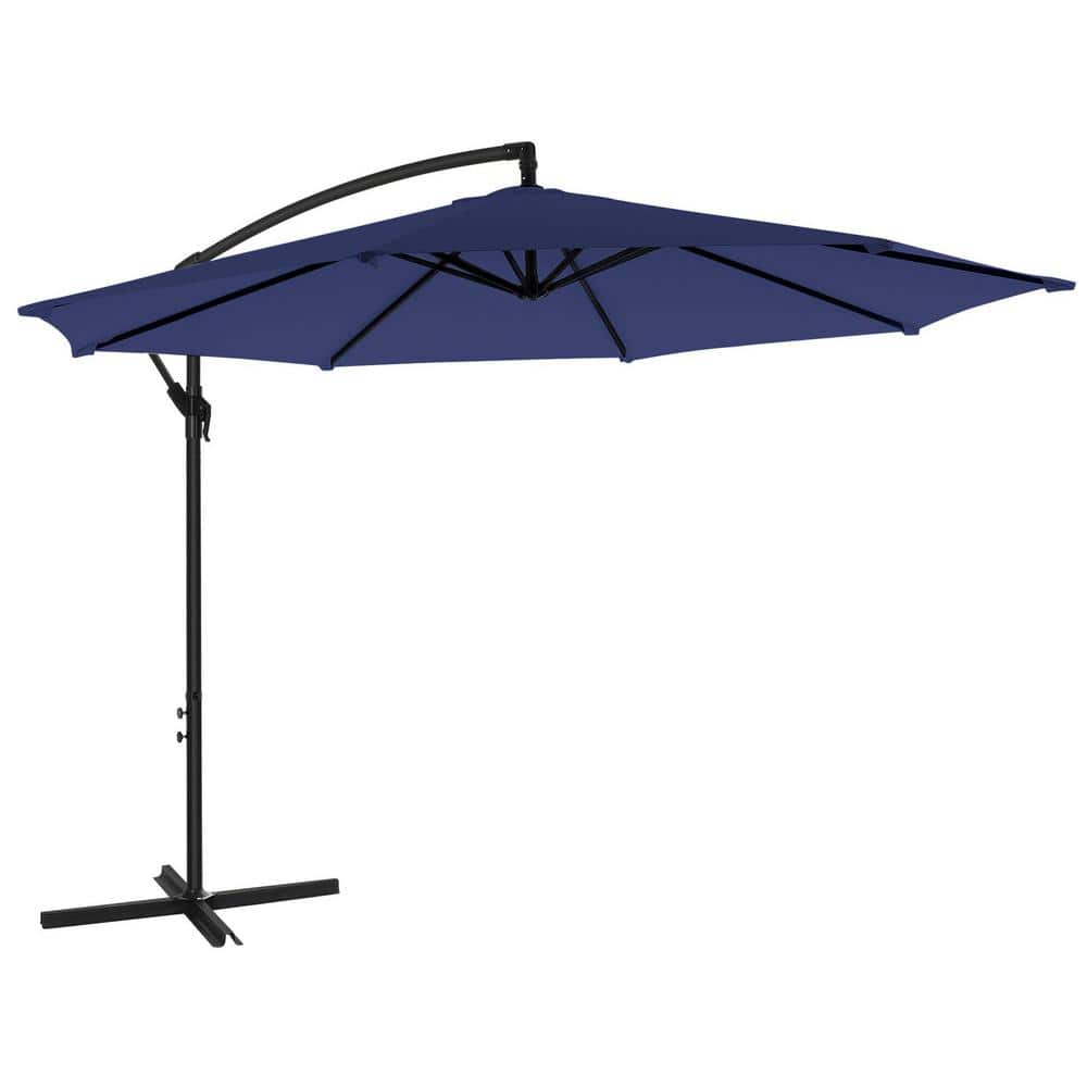 10 ft. Outdoor Offset Cantilever Patio Umbrella in Navy with Crank