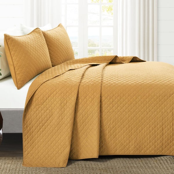 Ava Diamond Oversized Cotton Mustard, Oversized Quilts For King Beds
