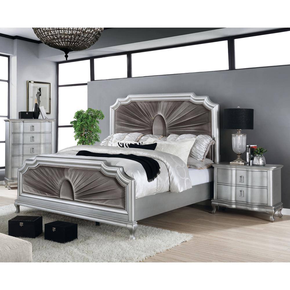 Furniture of America Lorenna 3-Piece Glam Silver and Warm Gray Wood ...