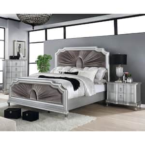 Lorenna 3-Piece Glam Silver and Warm Gray Wood Queen Bedroom Set with Nightstand and Chest