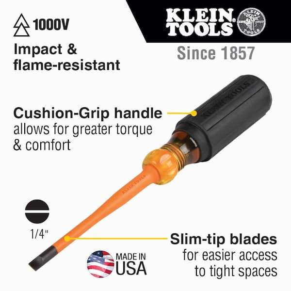1/4 in. Cabinet, 4 in. Shank Slim-Tip Insulated Screwdriver