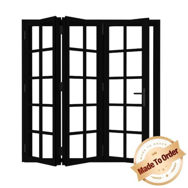 96 in. x 80 in. Left Swing/Outswing Double Tempered Glass Black Aluminum Folding Patio Door