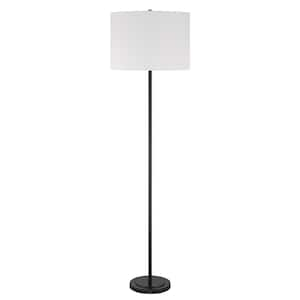 Jones 65 in. Flat Black Finish 1-Light Standard Floor Lamp for Home w/ White Linen Shade