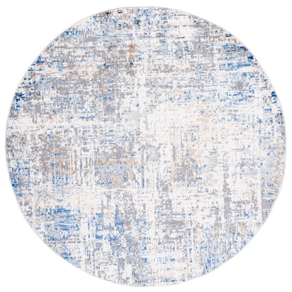 Shivan 7 ft. x 7 ft. Ivory/Blue Distressed Marle Round Area Rug