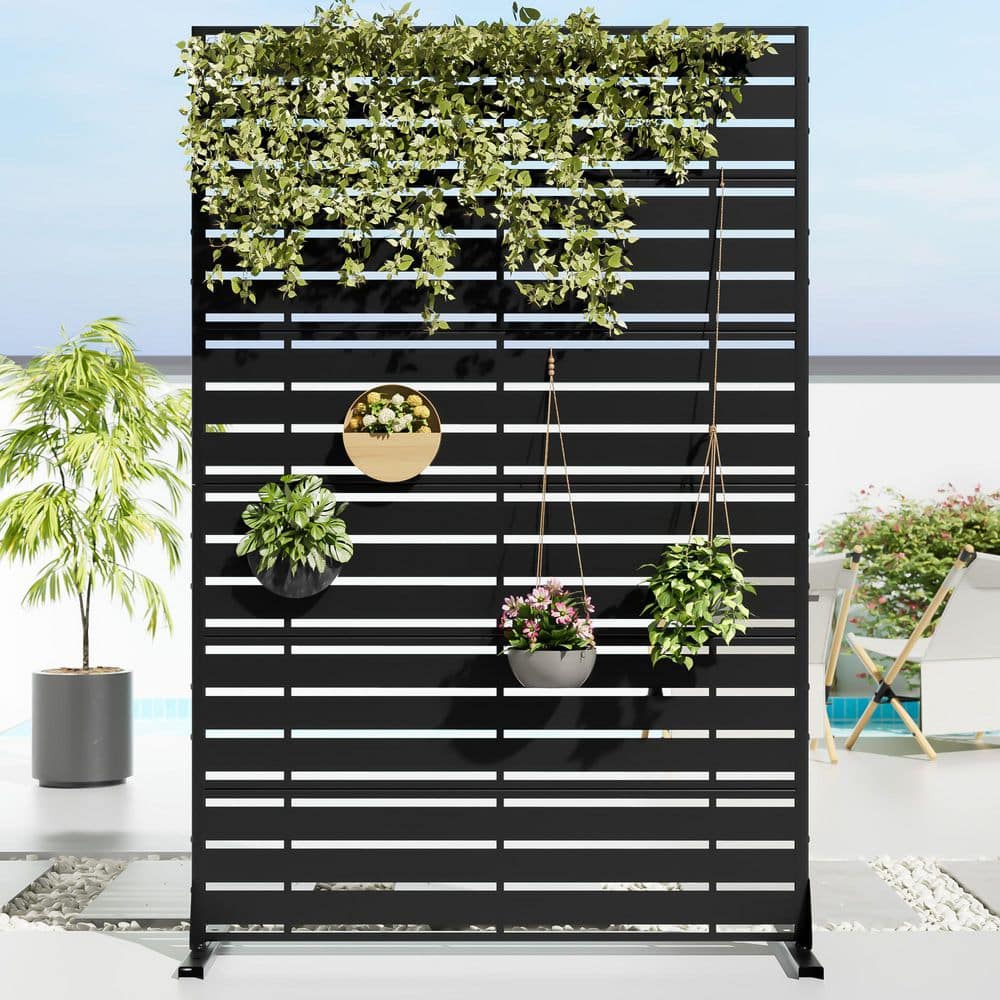 47 in. W x 71 in. H Four Fold Blinds Black Galvanized Sheet Outdoor Private Screen Decorative Art Panel price history on PriceWatchPro