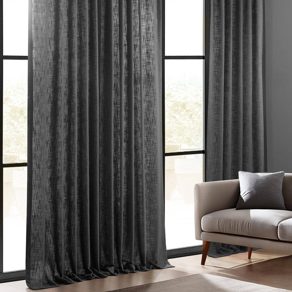 Slate Grey Faux Linen Light Filtering Curtain Panel, 50 x 96 Inches
