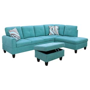 Starhome Living 25 in. W Round Arm 3-Piece Fabric L Shaped Sectional Sofa in Green