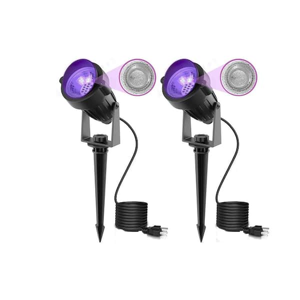 IP66 500 Lumens Black Plug-in Integrated LED Outdoor Spotlight with Adjustable Lamp Head in UV Light (2-Pack)