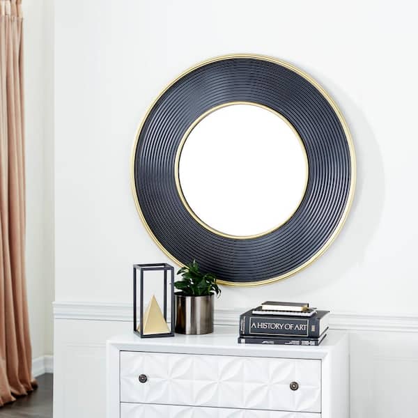 CosmoLiving by Cosmopolitan 35 in. x 35 in. Round Framed Black Wall Mirror with Fluted Frame