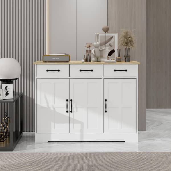 AndMakers White Wood 42.72 in. Sideboard with Shaker Style