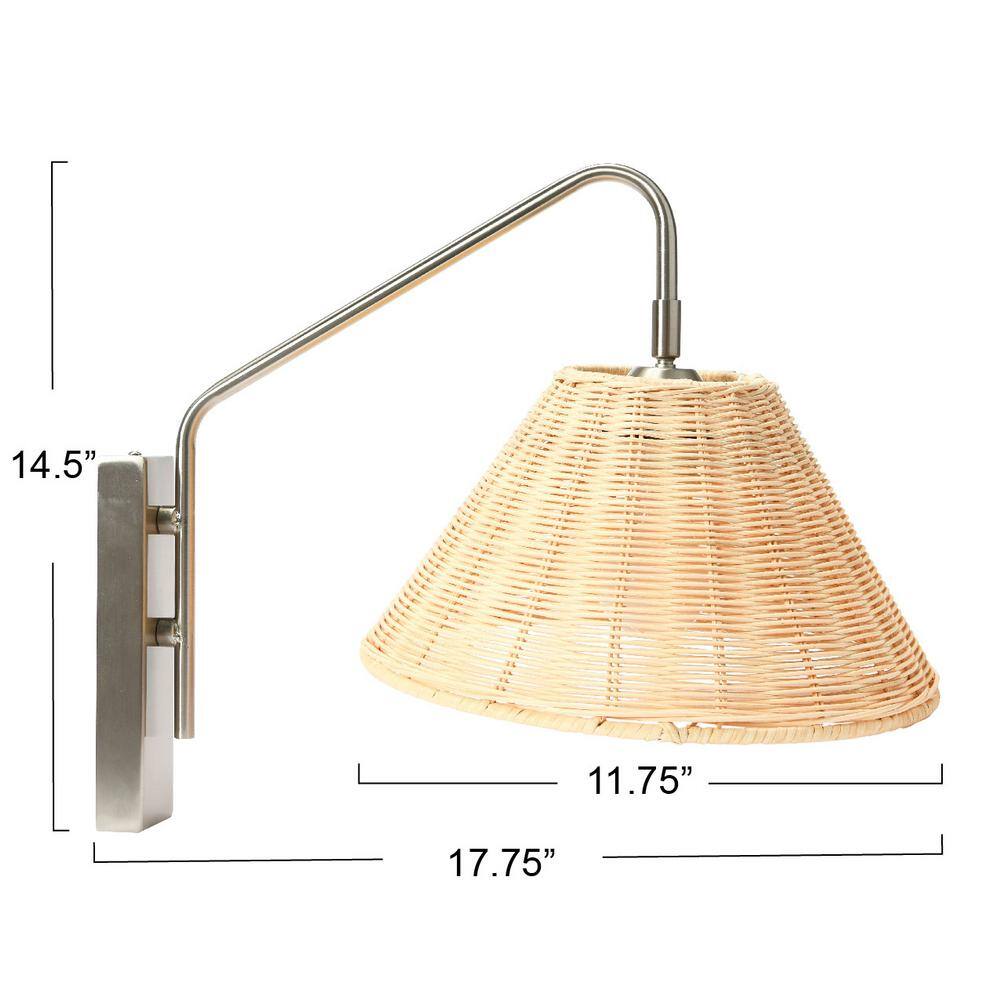 Coastal Nickel Wall Sconce with Natural Rattan Shade