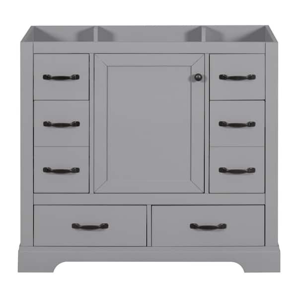 35.5 in. W x 17.9 in. D x 33 in. H Bath Vanity Cabinet without Top Solid Wood Frame Cabinet in Grey with Drawers
