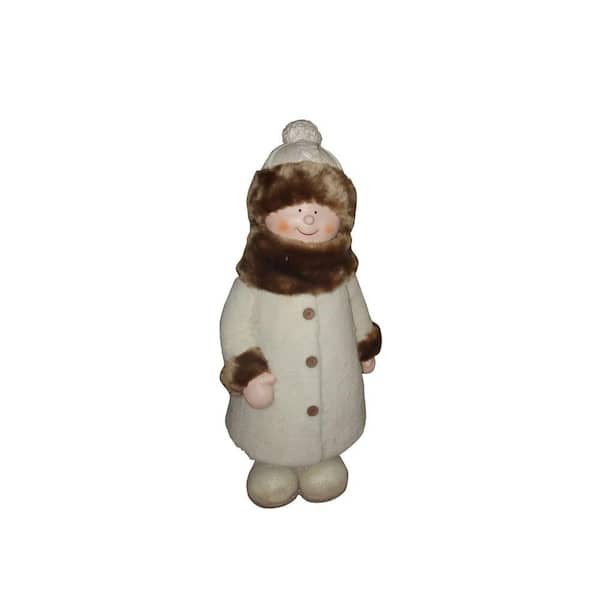 Alpine Corporation 29 in. Girl with White/Brown Coat and Hat Standing Statuary