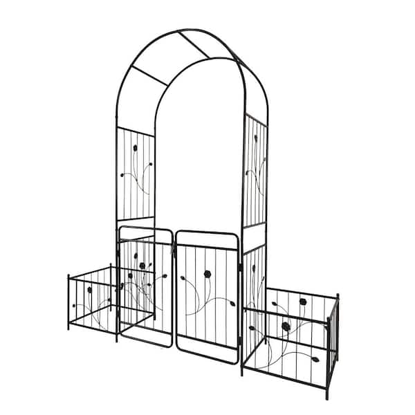 Metal Arch Decorative Stand with Gate 79.5 in. Wide x 86.6 in. High Black