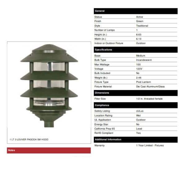 Green Die-Cast Aluminum 3-Tier Pathway Light