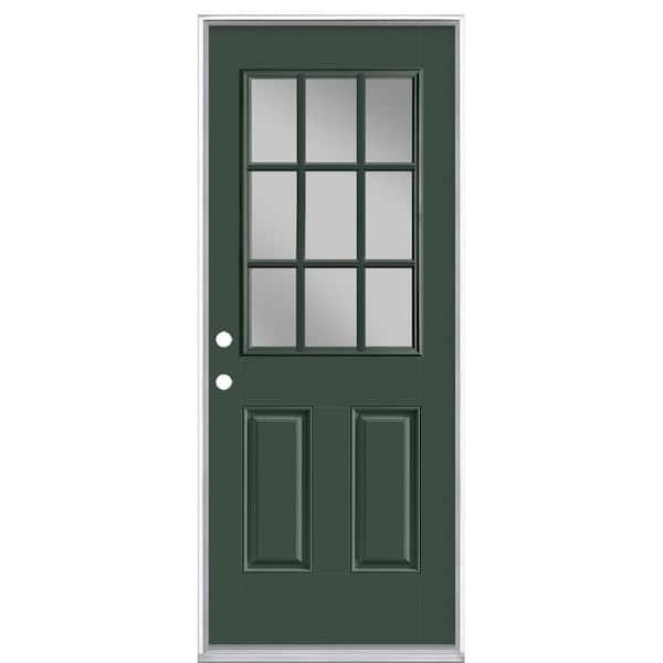 Masonite 32 in. x 80 in. 9 Lite Conifer Right-Hand Inswing Painted Smooth Fiberglass Prehung Front Door with No Brickmold