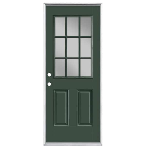 Masonite 32 in. x 80 in. 9 Lite Conifer Right-Hand Inswing Painted Smooth Fiberglass Prehung Front Exterior Door, Vinyl Frame