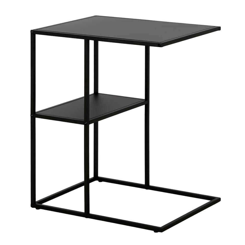 Modern Gunmetal Gray Metal C-Shaped Side Table with Staggered Shelves