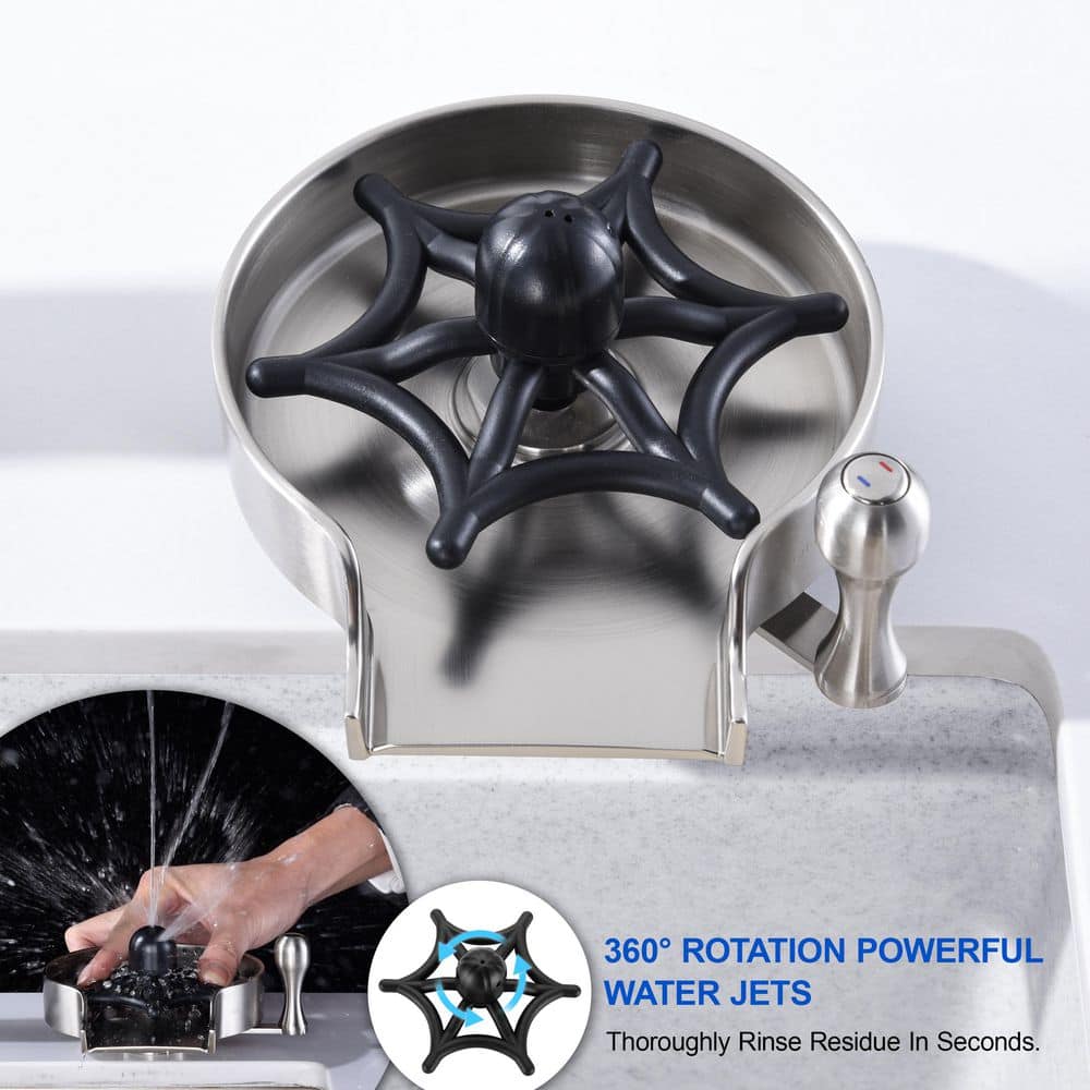 Brushed Nickel Kitchen Sink Glass Rinser with Zinc Alloy Tray