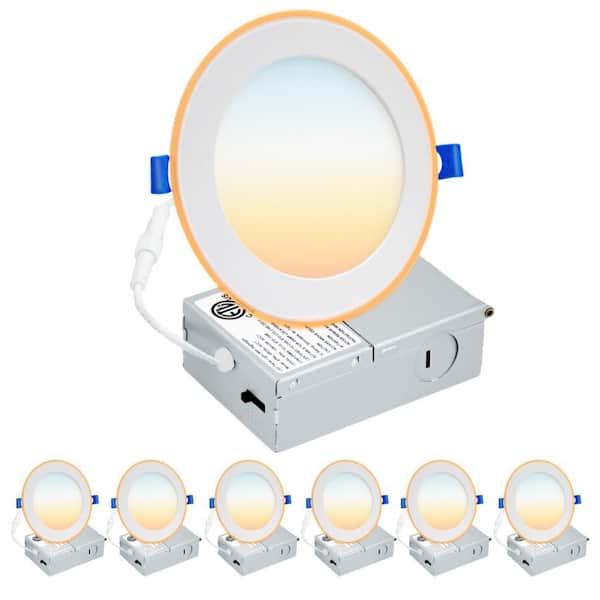 KOAOEIRS 5/6 in. Adjustable 5CCT with Night Light Canless Dimmable Ultra Thin Integrated LED Recessed Downlight Kit, ETL (6-Pack)