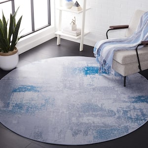Tacoma Gray/Blue 6 ft. x 6 ft. Machine Washable Distressed Gradient Abstract Round Area Rug