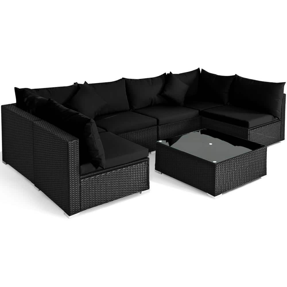 Gymax 7-Piece Rattan Patio Conversation Set Sectional Furniture